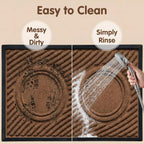 Multi-purpose mat: entryway, pet bowls and litter box area